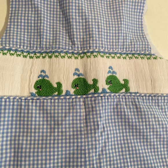 Smocking Bird Whale Print Blue White Gingham Romper Boy Size 3 T - Picture 4 of 5